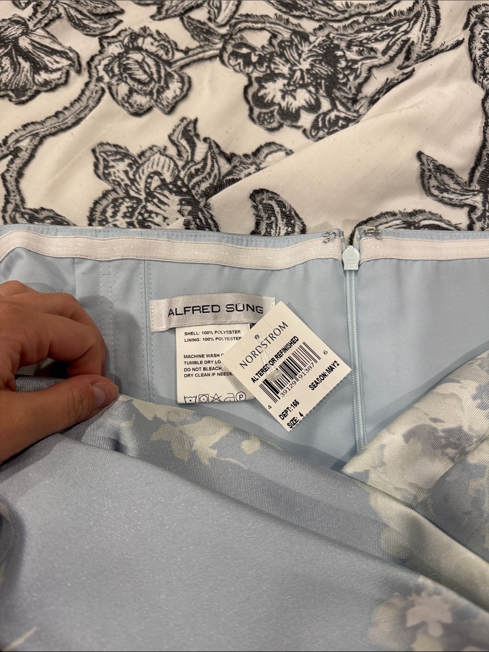 Alfred Sung/Dessy Constance Off-Shoulder Floral Jacquard Gown in Light Blue - Picture 11 of 11